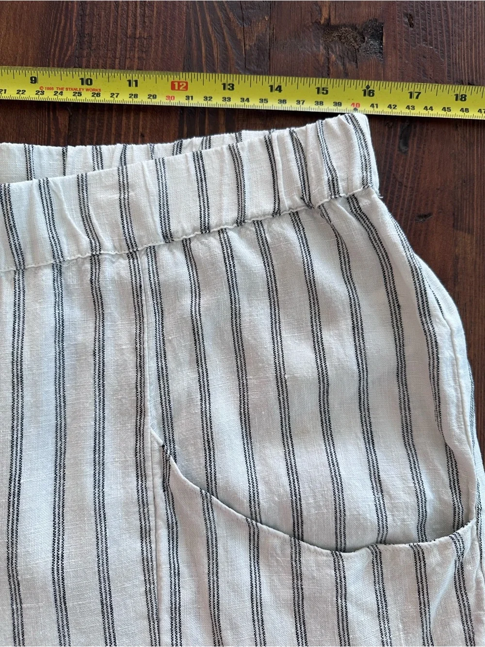 Quince 100% European Linen Tapered Ankle Pant Oatmeal Black Stripe Size L